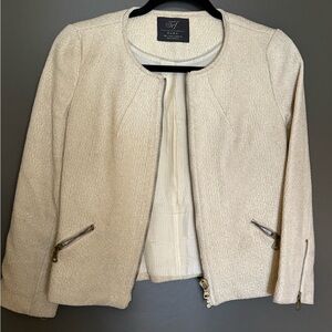 Zara Cream and Gold Zip Up Blazer Size S